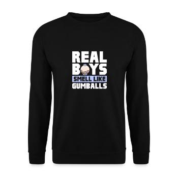 Real Boys Smell Like Gumballs Retro Chewing Gum - Unisex Pullover - Schwarz - Vorne - Alina (178cm) & Michal (187cm)
