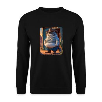 Ein süßer und lustiger molliger Cowboy-Katzen-Western - Unisex Pullover - Schwarz - Vorne - Alina (178cm) & Michal (187cm)