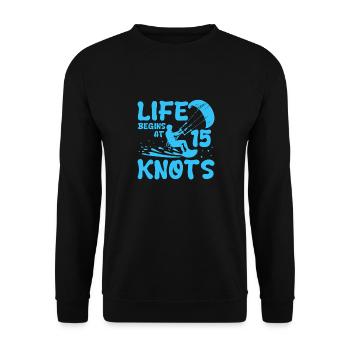 Life Begins At 15 Knots Kiteboard Surfing - Unisex Sweatshirt - black - Front - Alina (178cm) & Michal (187cm)
