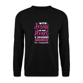 Avec Jésus dans son cœur et des ciseaux à la main - Sweat-shirt Unisexe - noir - Devant - Alina (178cm) & Michal (187cm)