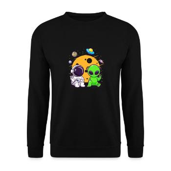 Astronaut Alien Chilling In Space - Unisex Pullover - Schwarz - Vorne - Alina (178cm) & Michal (187cm)