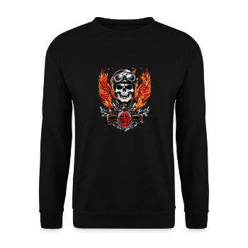 Biker 67 Birthday Skull Motorcycle Logo Emblem - Unisex Sweatshirt - black - Front - Alina (178cm) & Michal (187cm)