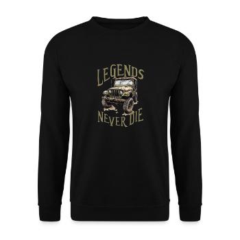 Jeep Willys Overland CJ Car legends never die - Unisex Pullover - Schwarz - Vorne - Alina (178cm) & Michal (187cm)