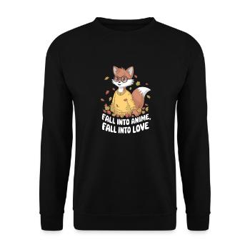 Fall Into Anime Fox Design - Unisex Pullover - Schwarz - Vorne - Alina (178cm) & Michal (187cm)