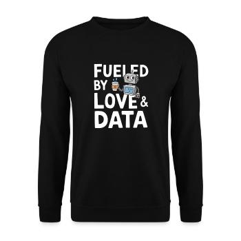 Fueled by Love & Data Robot Design - Unisex Pullover - Schwarz - Vorne - Alina (178cm) & Michal (187cm)