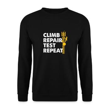 Climb Repair Test Repeat Cell Tower Climber - Unisex Pullover - Schwarz - Vorne - Alina (178cm) & Michal (187cm)