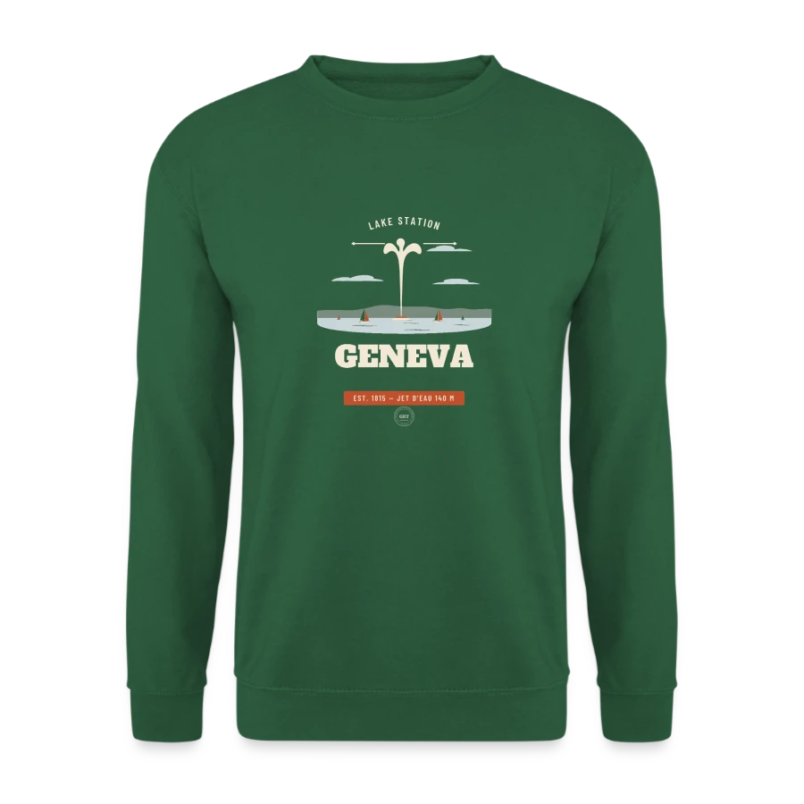 Geneva badge on a unisex sweatshirt, green