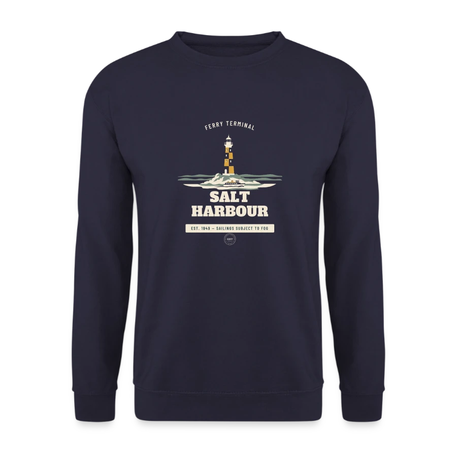 Salt Harbour badge on a unisex sweatshirt, navy, front