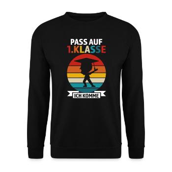 1.Klasse Anfang Schulanfänger Geschenk - Unisex Pullover - Schwarz - Vorne - Alina (178cm) & Michal (187cm)