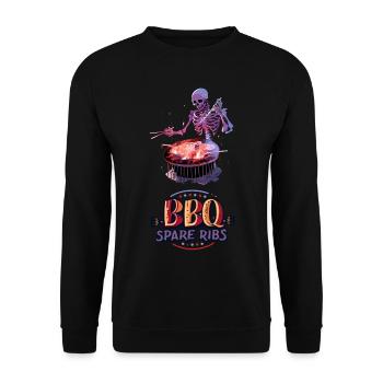 Have you seen a skeleton grilling his BBQ spare ribs? - Unisex Sweatshirt - black - Front - Alina (178cm) & Michal (187cm)