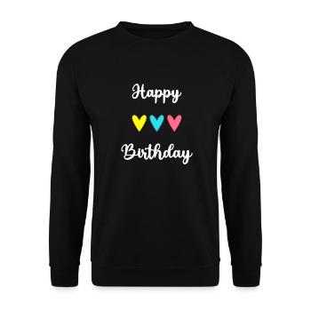 ALLES GUTE ZUM GEBURTSTAG!. ALLES GUTE ZUM GEBURTSTAG!. JAHRESTAG. - Unisex Pullover - Schwarz - Vorne - Alina (178cm) & Michal (187cm)