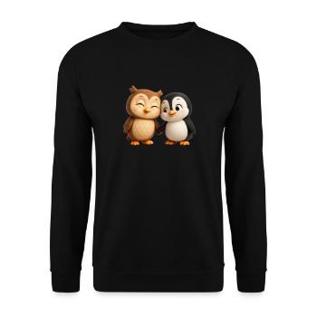 Tierpaar Eule & Pinguin - Unisex Pullover - Schwarz - Vorne - Alina (178cm) & Michal (187cm)