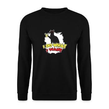 Katzenshirt: Ich mache was ich will! - Unisex Pullover - Schwarz - Vorne - Alina (178cm) & Michal (187cm)