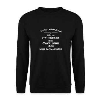 C est compliqué d'être une princesse et cavalière - Sweat-shirt Unisexe - noir - Devant - Alina (178cm) & Michal (187cm)