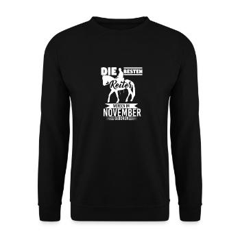 Reiter Reiten Geschenk Geburtstag November - Unisex Pullover - Schwarz - Vorne - Alina (178cm) & Michal (187cm)