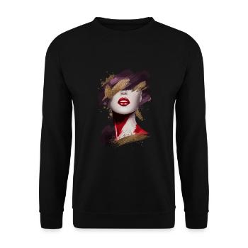 Künstlerisches abstraktes Gesicht für einen Mann - Unisex Pullover - Schwarz - Vorne - Alina (178cm) & Michal (187cm)