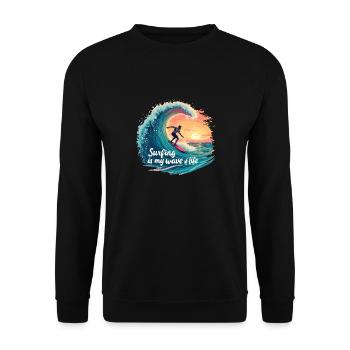 Le surf est ma vague de vie – Surfer & Ocean - Sweat-shirt Unisexe - noir - Devant - Alina (178cm) & Michal (187cm)