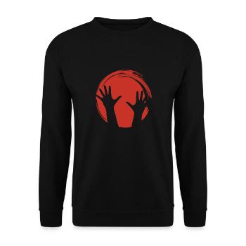Hände Silhouette Roter Kreis - Unisex Pullover - Schwarz - Vorne - Alina (178cm) & Michal (187cm)