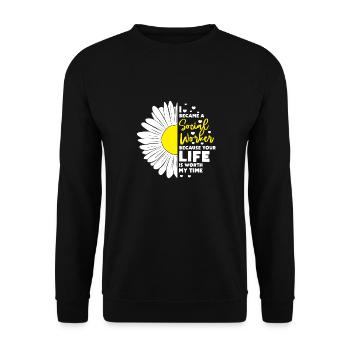 I became a social worker because your life is - Unisex Pullover - Schwarz - Vorne - Alina (178cm) & Michal (187cm)