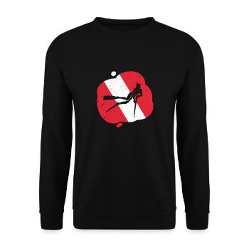 Red White Diving Flag Harpoon Hunting Diver - Unisex Sweatshirt - black - Front - Alina (178cm) & Michal (187cm)