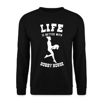Life is better with Hobby Horse - Unisex Pullover - Schwarz - Vorne - Alina (178cm) & Michal (187cm)