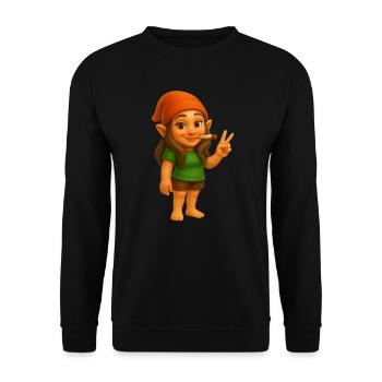 Coole kiffende Zwergin - Cannabis - Weed - Unisex Pullover - Schwarz - Vorne - Alina (178cm) & Michal (187cm)