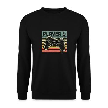 Player 1 Player 2 - Gamer Vater Sohn Partnerlook - Unisex Pullover - Schwarz - Vorne - Alina (178cm) & Michal (187cm)