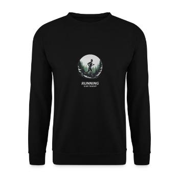 La course à pied est ma thérapie – Courir dans la nature - Sweat-shirt Unisexe - noir - Devant - Alina (178cm) & Michal (187cm)