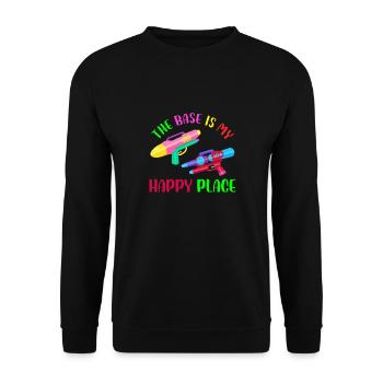 The Base is my happy place | Laser Tag player - Unisex Pullover - Schwarz - Vorne - Alina (178cm) & Michal (187cm)