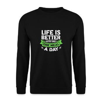 La vie est meilleure avec un seul repas par jour à jeun - Sweat-shirt Unisexe - noir - Devant - Alina (178cm) & Michal (187cm)