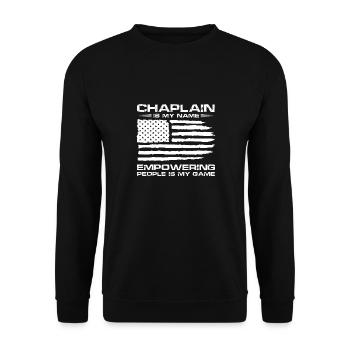 Chaplain is my name Empowering people is my game - Unisex Sweatshirt - black - Front - Alina (178cm) & Michal (187cm)