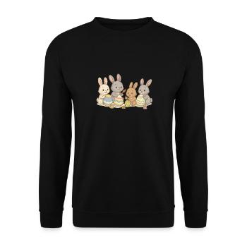 Hasenfreunde bemalen Ostereier – Süßes Osterdesign - Unisex Pullover - Schwarz - Vorne - Alina (178cm) & Michal (187cm)
