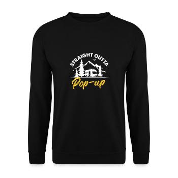 Straight Outta Pop-Up Camping Camper - Unisex Pullover - Schwarz - Vorne - Alina (178cm) & Michal (187cm)