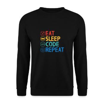 Eat Sleep Code Repeat - Unisex Pullover - Schwarz - Vorne - Alina (178cm) & Michal (187cm)