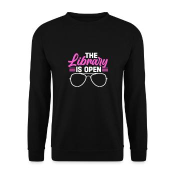 The library is open - Unisex Sweatshirt - black - Front - Alina (178cm) & Michal (187cm)