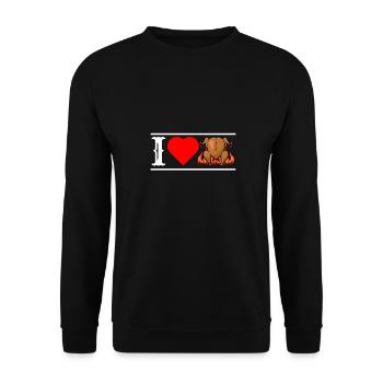 Ich liebe Brathähnchen mit Herz cooles lustiges - Unisex Pullover - Schwarz - Vorne - Alina (178cm) & Michal (187cm)