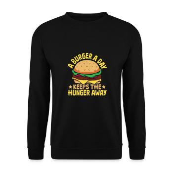 Burger Patty Un burger par jour éloigne la faim - Sweat-shirt Unisexe - noir - Devant - Alina (178cm) & Michal (187cm)
