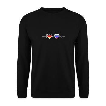 Deutschland Russland Flaggen Herzschlag Geschenk - Unisex Pullover - Schwarz - Vorne - Alina (178cm) & Michal (187cm)