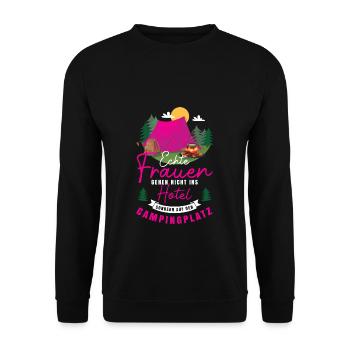 Echte Frauen Campingplatz Camping Geschenk Camper - Unisex Pullover - Schwarz - Vorne - Alina (178cm) & Michal (187cm)