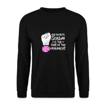 My Favorite Season Is The Fall Of The Patriarchy - Unisex Pullover - Schwarz - Vorne - Alina (178cm) & Michal (187cm)