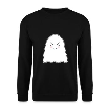 Halloween 2025 T-shirt Gespenst spooky cute Shirt  - Unisex Pullover - Schwarz - Vorne - Alina (178cm) & Michal (187cm)