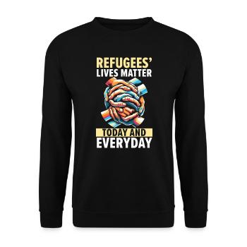 Journée mondiale des réfugiés, Immigrants évacués, - Sweat-shirt Unisexe - noir - Devant - Alina (178cm) & Michal (187cm)