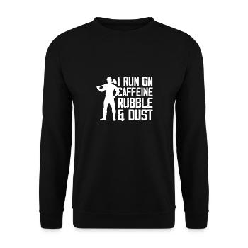 I run on caffeine rubble and dust Design - Unisex Sweatshirt - black - Front - Alina (178cm) & Michal (187cm)