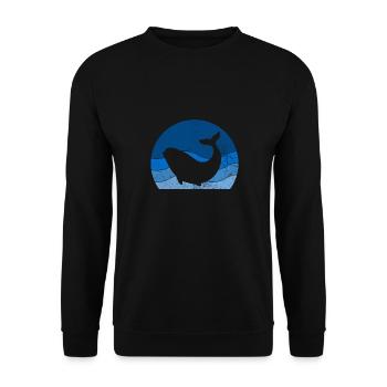 Retro Wahle Watching Humpback Blue Sperm Wahle - Unisex Pullover - Schwarz - Vorne - Alina (178cm) & Michal (187cm)