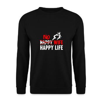 No Happy Wife Happy Life Wives Bride Groom - Unisex Sweatshirt - black - Front - Alina (178cm) & Michal (187cm)