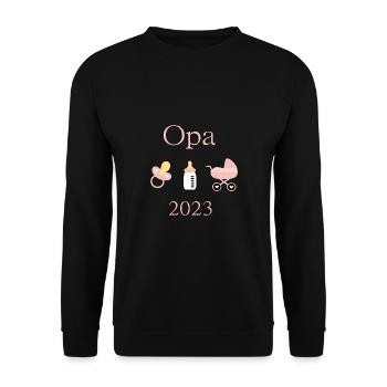 Opa 2023 Geburt Mädchen Vorlage personalisierbar - Unisex Pullover - Schwarz - Vorne - Alina (178cm) & Michal (187cm)