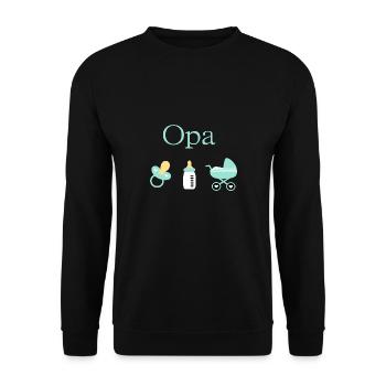 Opa Geburt Junge Vorlage personalisierbar - Unisex Pullover - Schwarz - Vorne - Alina (178cm) & Michal (187cm)