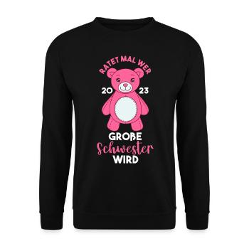 Schwester 2023 Schwanger Werdende Schwester - Unisex Pullover - Schwarz - Vorne - Alina (178cm) & Michal (187cm)
