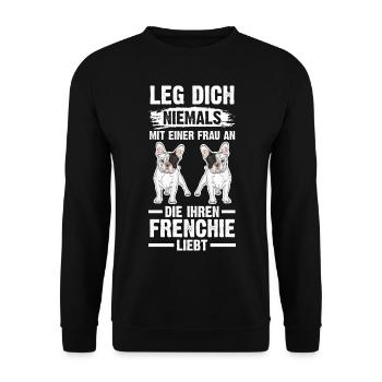 Hund Frenchie - Unisex Pullover - Schwarz - Vorne - Alina (178cm) & Michal (187cm)