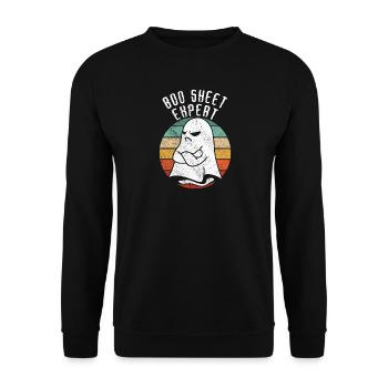 Halloween Lustig Humor Geist Boo Sheet Expert - Unisex Pullover - Schwarz - Vorne - Alina (178cm) & Michal (187cm)